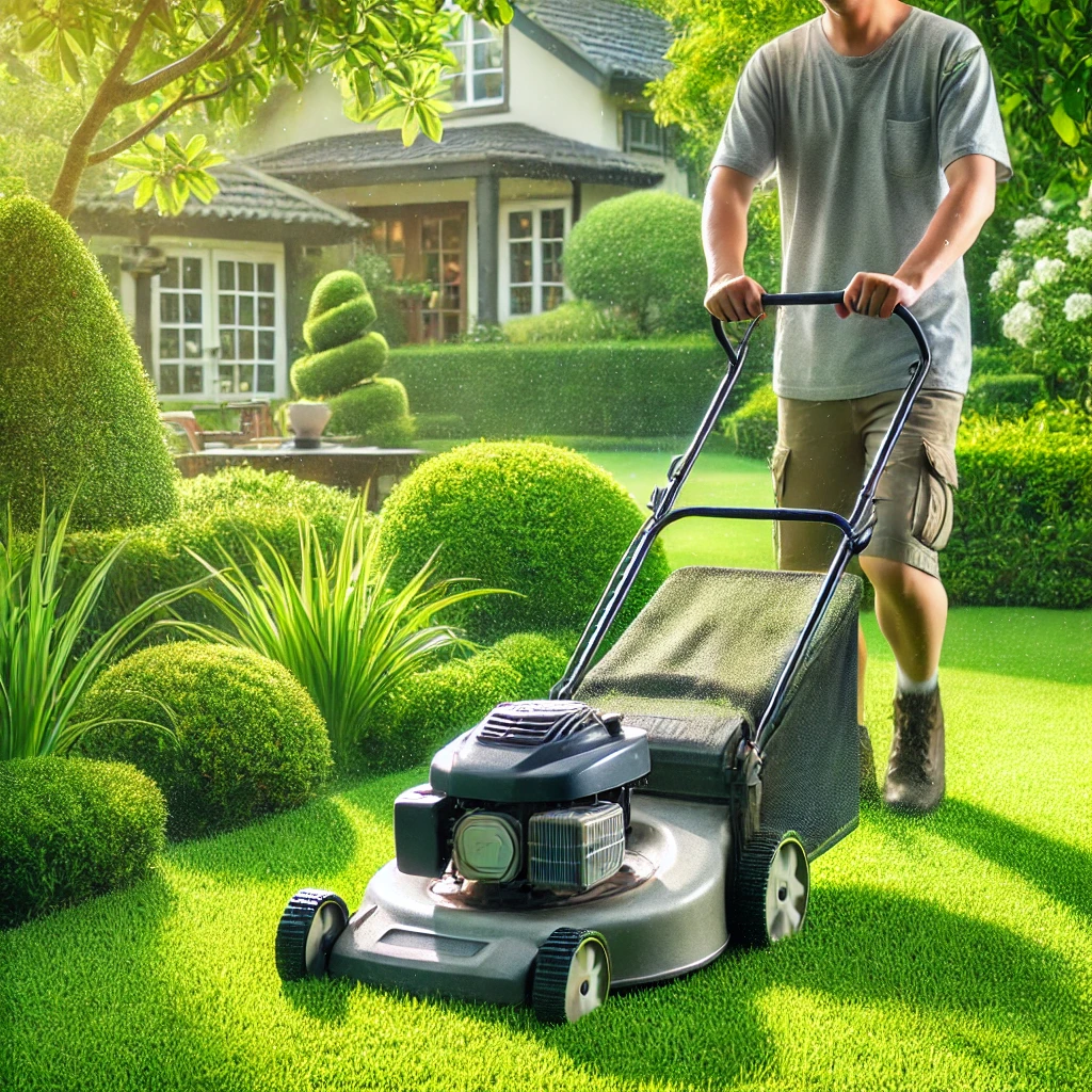 Beautifully maintained lawn with lush, dense grass, showing the benefits of regular mowing for preventing overgrowth, encouraging thick growth, and enhancing curb appeal.